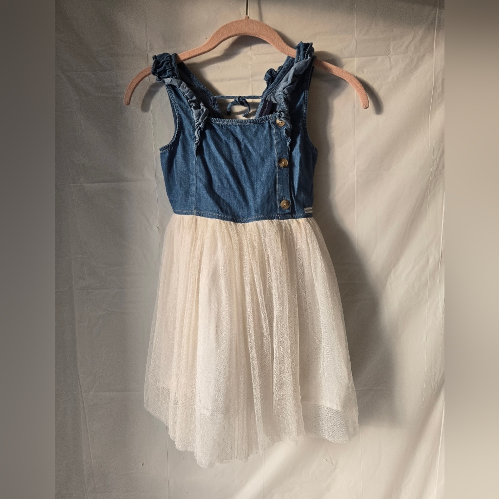 Calvin Klein Jeans - Blue Denim & White Tulle Sleeveless Dress Girls Size 7